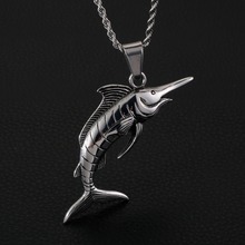 HaoYi Stainless Steel Swordfish Pendant Necklace For Men Fashion Personality Animal Metal Jewelry Gift 2024 - buy cheap