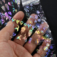 Голографическая фольга для ногтей, 1 шт., 4*100 см, Геометрическая, Рождественская, с изображением единорога, розы, пламени, переводная наклейка для дизайна ногтей, маникюрное украшение 2024 - купить недорого
