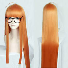 Game P5 Persona5 Futaba Sakura 100cm Long Straight Orange Cosplay Full Wig Halloween Cosplay Costume Hair Wig + Track + Cap 2024 - buy cheap