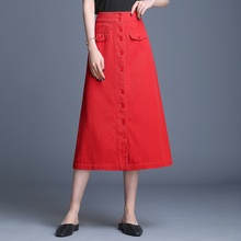 Summer Fall Fashion Womens Female High Waist Red Black Button Fly Long Denim Skirt , Spring 2019 3xl 4xl Jean Skirts For Women 2024 - buy cheap