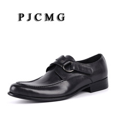 PJCMG New Fashion Comfortable Black/Brown Genuine Leather  Buckle Strap Pointed Toe Flat Man Casual Classic Gentleman Shoes 2024 - buy cheap