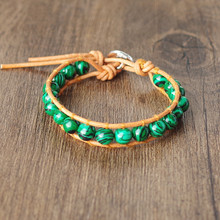 8mm Malachite Beads Wrap Leather Bracelets for Women Men Strand Stone Charm Bracelet & Bangle Handmade Boho Party jewelry Gift 2024 - buy cheap