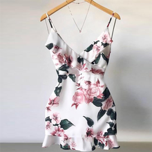 Fashion Women Sling Strap V-neck Floral Print Mini Short Dresses Casual Slim Fit Dress Ruffles Backless Sexy Dress Vestidos 2019 2024 - buy cheap