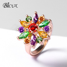 BICUX геометрические розовые золотые серебряные разноцветные кольца с кристаллами для женщин Свадебные Модные Этнические любовные женские кольца ювелирные изделия 2024 - купить недорого