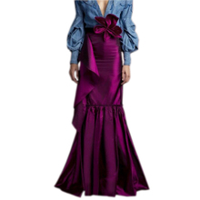 Dark Plum Color Mermaid Taffeta Skirts With Flower On Waist Ruffles Zipper Long Women Skirts For Autumn Custom Made Maxi Skirt 2024 - buy cheap