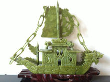 Elaborate 100% Chinese Natural jade Hand-carved Auspicious Dragon Boat -" Yi Fan Feng Shun " 2024 - buy cheap