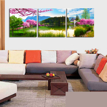 Nenhum Quadro 3 Painéis lago Pêssego Cuadros Pintura de paisagem Na Parede Da Lona de Arte Moderna Imagem Home Decor Para sala de estar e quarto 2024 - compre barato