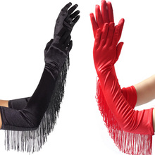 3pc/lot New 48cm long finger fringing red black red latin dancing gloves free shipping 2024 - buy cheap