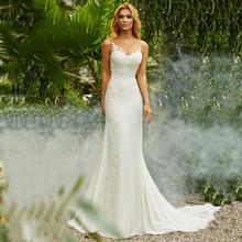 Cheap Mermaid Wedding Dress Vintage O-neck Appliques Beach Bride Dress Chiffon Princess Boho Wedding Gown 2020 Vestido De Noiva 2024 - buy cheap