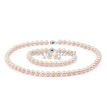 Conjunto de colares, pulseiras e brincos naturais de pérola rosa aaa + 7-8mm 2024 - compre barato