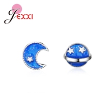 Pendientes de plata de ley 925 hechos a mano para mujer, Azul Pequeño, Luna, tierra, estrella, tuerca, decoración de fiesta 2024 - compra barato