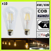 Manufacturer 10 pieces 4W or 6W LED vintage bulb filament bulbs clear glass filamento bombilla E27 ST64 ST18 CRI>80Ra 2024 - buy cheap