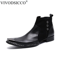Novo italiano genuíno couro dos homens botas de tornozelo moda masculina vestido botas apontou toe confortável botas de motocicleta preto calçado bota 2024 - compre barato
