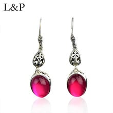 L&P New Fashion Real 925 Silver Red Carnelian Drop Earrings For Women Elegant Long Hollow  Statement Earrings Women Jewelry 2024 - buy cheap