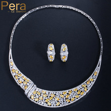 Pera Vintage Nigerian Bridal Wedding Jewelry Big Statement Yellow Cubic Zirconia Choker Necklace And Earrings Set For Women J033 2024 - buy cheap