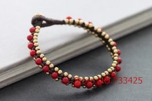 Handmade woven Coral Woven Bracelet Cuff with wax cord and thai style brass bell closure,5pcs/lot free shipping 2024 - buy cheap
