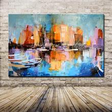 Mintura Wall Pictures Hand Painted Boat Landscape Oil Paintings On Canvas Modern Abstract Art Posters For Living Room Home Decor 2024 - buy cheap