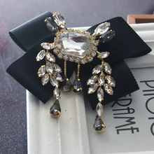 Luxury Shiny Rhinestone Crystal Blue Black Fabric Tassel Bow Brooch Women Collar Suit Pin Wedding Jewelry Accessories Gift 2024 - buy cheap