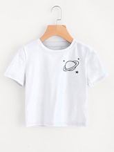 Saturno de camisa crop gráfica engraçada, top feminino da moda grunge com manga curta, camisa com estética do grunge, estilo fresco e sexy 2024 - compre barato