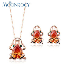 MOONROCY Free Shipping Fashion Cubic Zirconia Crystal Necklace and Earrings Set Rose Gold Color Jewelry Set For women Gift 2024 - buy cheap