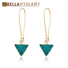 European Triangle Druzy Resin Earrings Long Drop Earrings For Women Jewelry Statement Pendientes Brinco Mujer Moda 2024 - buy cheap