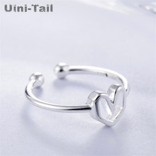 Uini-tail-anillo abierto de Plata de Ley 925 para mujer, joyería con forma de corazón hueco, regalo para estudiantes 2024 - compra barato