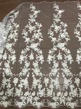 Tecido de renda de tule africano bordado com contas 3d flor popular 2024 - compre barato