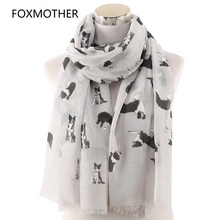 FOXMOTHER New Lightweight Grey White Pet Shepherd Dog Print Scarf For Dog Lovers Shawl Wrap Animal Scarves Ladies 2024 - buy cheap