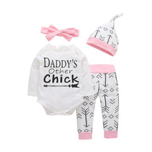 4PCS Sets Newborn Baby girls clothes sets Daddy's Other Chick Bodysuit+Arrow Pants+Hat+Headband Infant girl clothing outfit 2024 - buy cheap