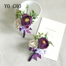 YO CHO Noble y elegante púrpura blanco rosa flores para bailar de boda decoración de la dama de honor hermanas mano flores nupcial fiesta 2024 - compra barato