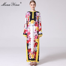 Платье MoaaYina женское, с рукавами-фонариками и цветочным принтом 2024 - купить недорого