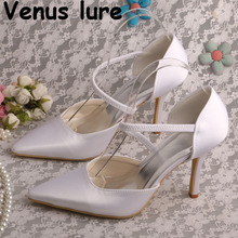 Wedopus Pointed Toe Satin White Strap Heels for Wedding High Heeled Bridal Shoes 2024 - buy cheap