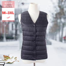 M-3XL New Women Ultra Light Short Down Vest Female White Duck Down Slim Thin V-Neck Sleeveless Down Coat Warm Windproof Liner 2024 - buy cheap