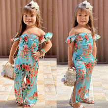 Toddler Kid Baby Girl Floral Summer Clothes Set 2pcs Off Shoulder Crop Tops Long Split Pants Adorable Outfit Set 2-6Years 2024 - купить недорого