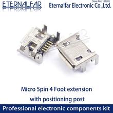 Mini usb 2.0 tipo a fêmea mk5p, micro 5 pinos 4 pés alongam com posicionamento de postagem reta, conector vertical, agulha de fio de solda 2024 - compre barato