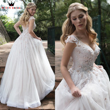 Custom Made Ball Gown V-neck Lace Beading Crystal Flowers Elegant Luxury Wedding Dresses Vestido de Noiva 2021 WH90M 2024 - buy cheap