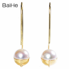 BAIHE Real Solid 14K Yellow Gold 7.5-8mm Round Freshwater Pearl Earrings Women Wedding Trendy Fine Jewelry Ear Hook Earrings 2024 - buy cheap