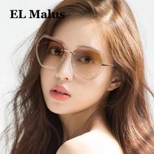[El malus] óculos de sol feminino com lentes de diamante sem aro, óculos de sol de marca designer para mulheres, grandes 2024 - compre barato