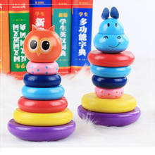 Baby Wood Stacking Toys Cartoon Animal Owl Hippo Wooden Layered Tower Tumbler Learning Educational Toys for Children 2024 - buy cheap