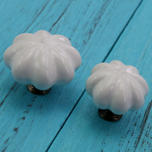 6Pcs White Ceramic Pumpkin knobs Pastoral single hole dresser cupboard Furniture Door Handles 2024 - buy cheap