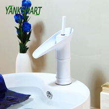 Yanksmart-torneira de banheiro com pintura branca, cachoeira, pia, água fria e quente, misturador 2024 - compre barato