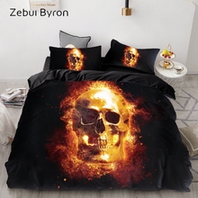 Jogo de cama de luxo personalizado 3d, conjunto de capa de edredom, queen/king, conjunto de capa com manta, 3 peças cama se, caveira em chamas 2024 - compre barato