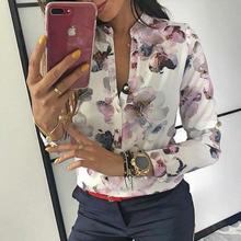 Blusa casual feminina elegante com estampa floral, camisa de manga comprida com design de botão, camiseta básica, primavera 2019 2024 - compre barato