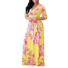 Plus size S-5XL Spring summer Dress Women V-neck Print Sexy Maxi Dresses Female Long sleeve Belt Slim Dresses Fashion Vestido G6 2024 - buy cheap