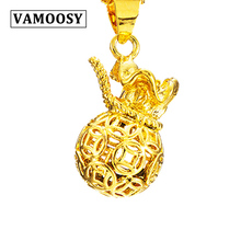 Old Chinese Lucky Purse Pendants Necklaces for Women Men Shiny Gold Color Fashion 24K Jewelry Gift No chain Pendant for Women 2024 - buy cheap