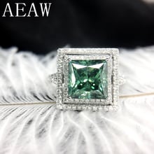 2 AEAW Princesa Halo do Anel de Noivado Moissanite carat Moissanite Lab Diamante Verde 14K Ouro Branco Anéis de Casamento Para As Mulheres 2024 - compre barato