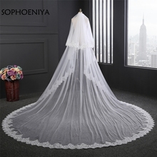 New Arrival white Ivory 3.5 meter Long Bridal veil 2021 lace appliques dge Wedding veil Voile de mariee cathedral wedding veil 2024 - buy cheap