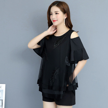 Women Chiffon Shirt Summer 2021 New Fashion Beading Feathers Embroidery Flare Short-sleeve Loose Tops Blouse Pullovers Female 2024 - buy cheap