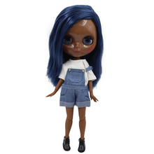 Ледяная кукла DBS Blyth, супер черная кожа, синие волосы для суставов, блестящее лицо, 1/6 bjd, 30 см, игрушка, кукла, аниме, для девочек 2024 - купить недорого