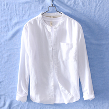 Nova chegada de manga longa de linho e camisas de algodão dos homens da marca moda branca sólida camisa dos homens primavera casual camisa masculina chemise 2024 - compre barato